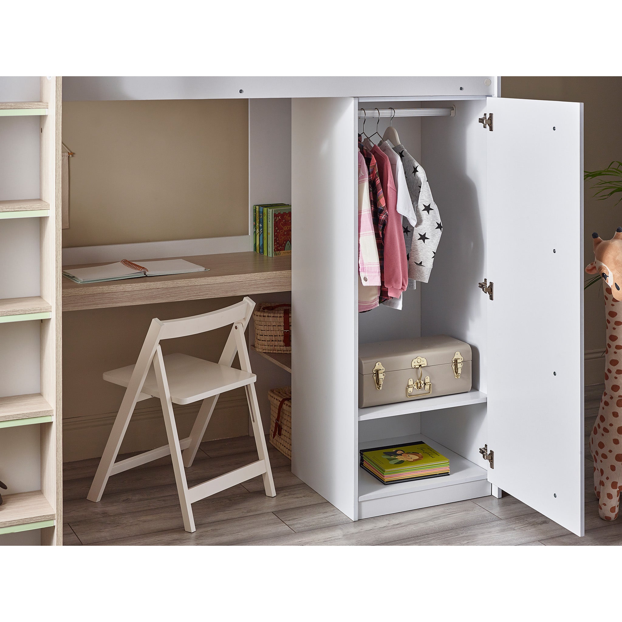 High Sleeper Single Bunk Bed with Desk and Storage